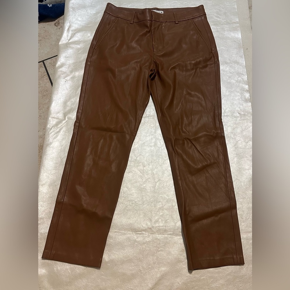 Zara Tan Faux  Leather pants trousers in caramel camel size 6